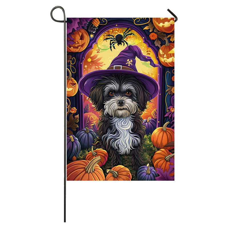 Havanese Dog Halloween Garden Flag, Spooky Dog Witch Halloween House Flag