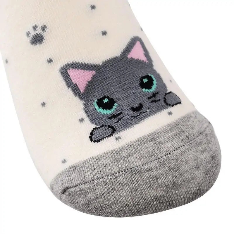 Set of 5 Pairs of Curly Cat Design Socks, Gift for Cat Mom, Cat Lovers Socks