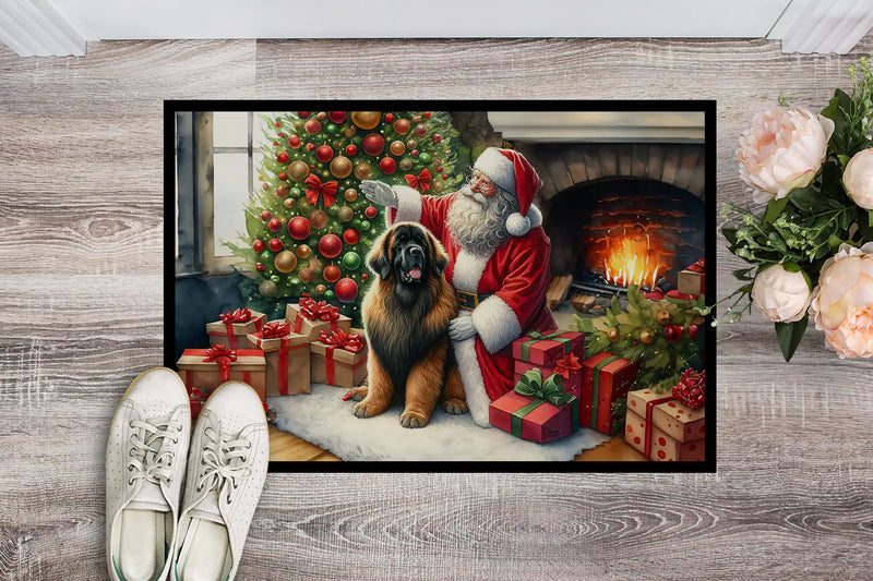 Christmas Doormat with Leonberger Dog & Santa Claus – Holiday Door Mat for Indoor or Outdoor Use