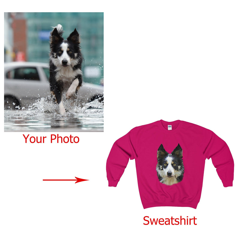 Custom Pet Photo Sweatshirt - Personalized Dog Portrait Apparel - Unique Cat Picture Sweatshirt - Customizable Pet Lover Gift