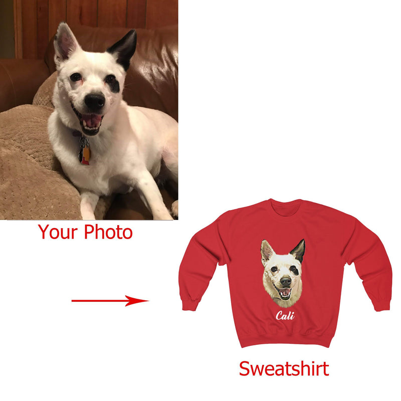 Custom Pet Photo Sweatshirt - Personalized Dog Portrait Apparel - Unique Cat Picture Sweatshirt - Customizable Pet Lover Gift