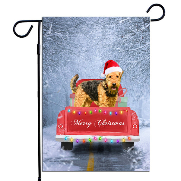 Airedale Christmas Garden Flag, Airedale in Christmas Truck, Airedale Christmas gifts, Airedale winter flag