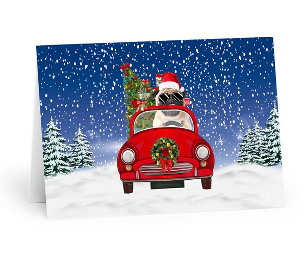 Pug Christmas Card - Festive Pug in Snow Holiday Cards for Dog Lovers