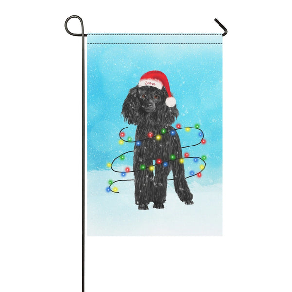 Poodle Christmas Garden Flag, Poodle in snow, Poodle with Christmas lights, Poodle Christmas decor, Black Poodle