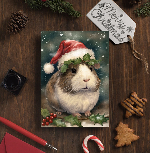 Guinea Pig in Snow Christmas Card - Winter Greeting & Let It Snow Design