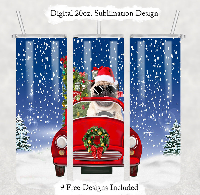 Pug Christmas Tumbler Wrap for 20 oz Skinny Tumbler | Digital PNG File