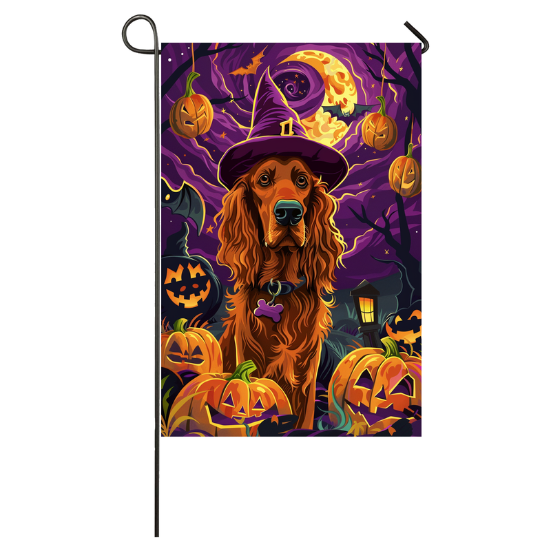 Irish Red Setter Dog Halloween Garden Flag, Spooky Dog Witch Halloween House Flag