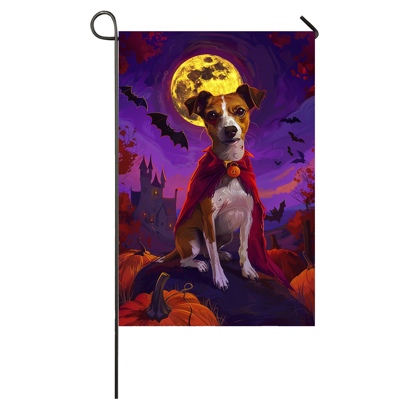 Jack Russell Dog Halloween Garden Flag, Spooky Dog Vampire Halloween House Flag