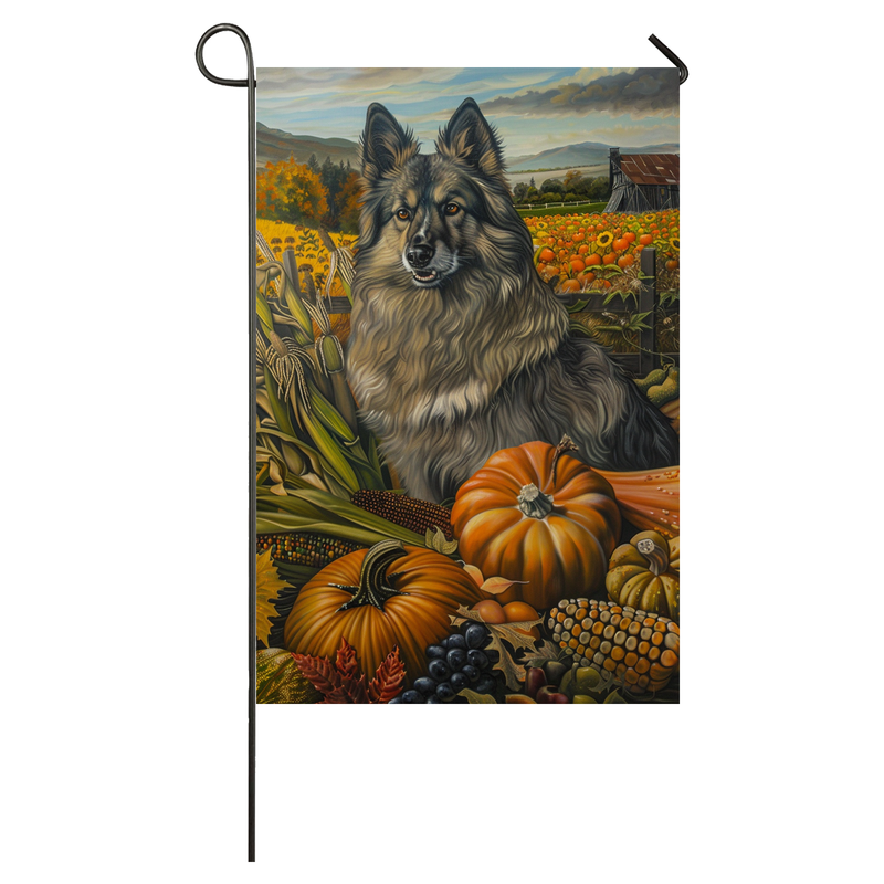 Keeshond Dog Thanksgiving Garden Flag – Autumn Harvest Decor