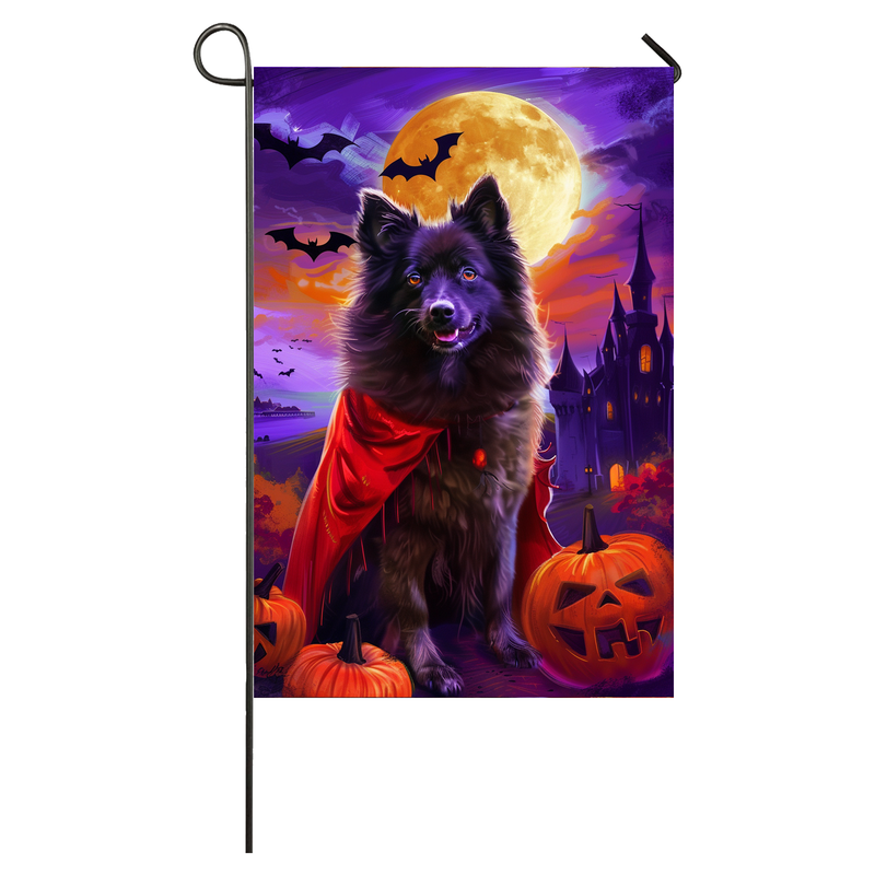 Keeshond Dog Halloween Garden Flag, Spooky Dog Vampire Halloween House Flag