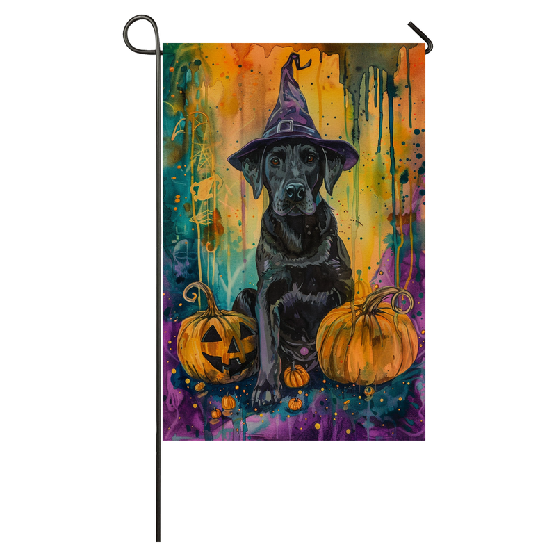 Labrador Dog Halloween Garden Flag, Spooky Dog Witch Halloween House Flag