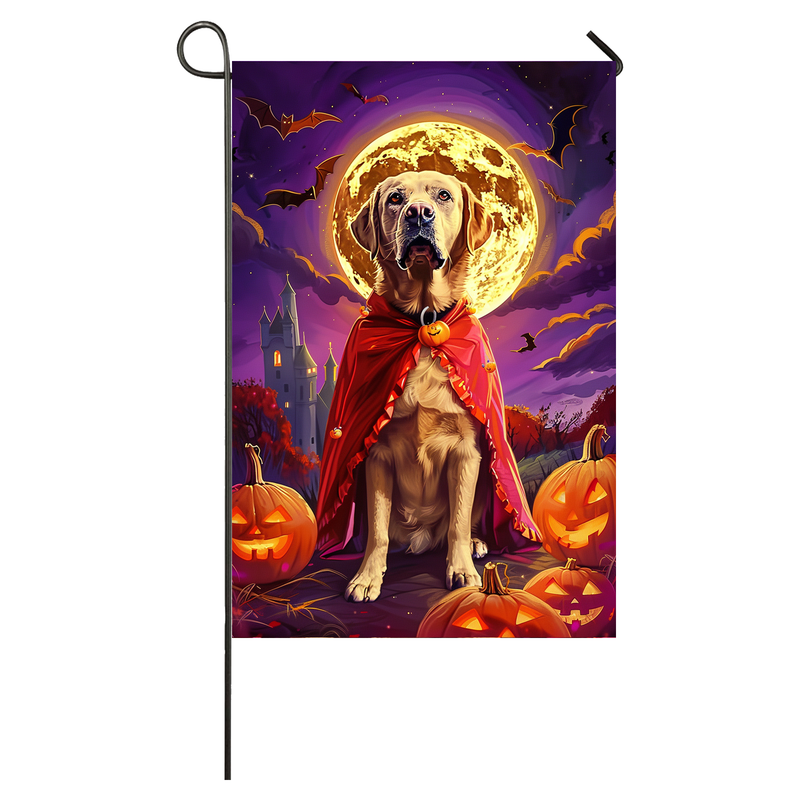 Labrador Dog Halloween Garden Flag, Spooky Dog Vampire Halloween House Flag