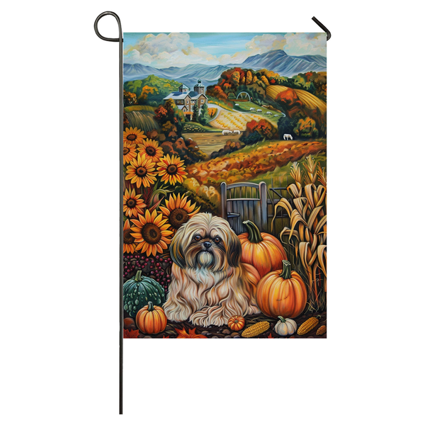 Lhasa Apso Dog Thanksgiving Garden Flag – Autumn Harvest Decor