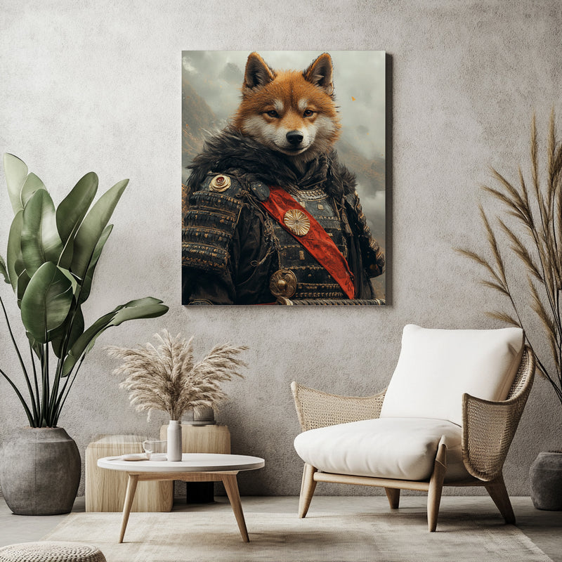 Custom Samurai Warrior Dog Portrait - Shogun Canvas Wall Art