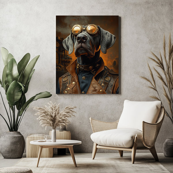 Custom Steampunk Dog Portrait - Inventor Canvas Wall Art