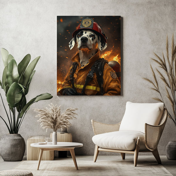 Custom Firefighter Dog Portrait - Heroic Canvas Wall Art