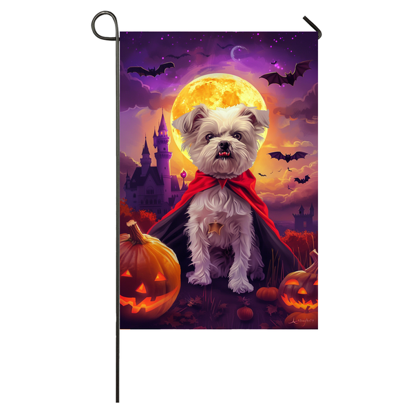 Maltese Dog Halloween Garden Flag, Spooky Dog Vampire Halloween House Flag