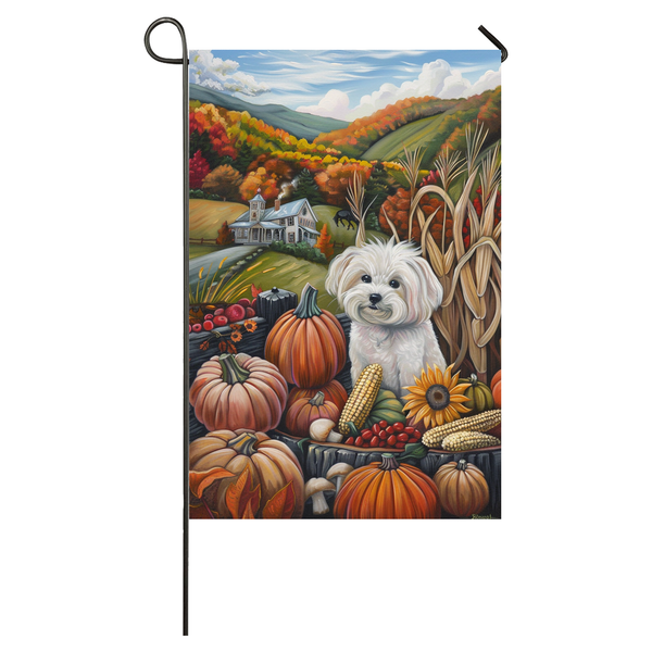 Maltese Dog Thanksgiving Garden Flag – Autumn Harvest Decor