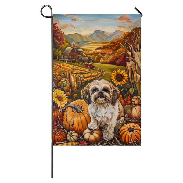 Malti Tzu Dog Thanksgiving Garden Flag – Autumn Harvest Decor