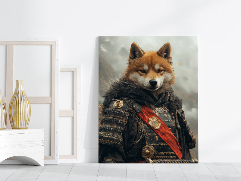 Custom Samurai Warrior Dog Portrait - Shogun Canvas Wall Art