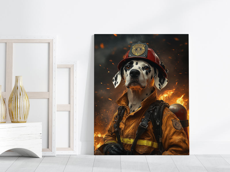 Custom Firefighter Dog Portrait - Heroic Canvas Wall Art