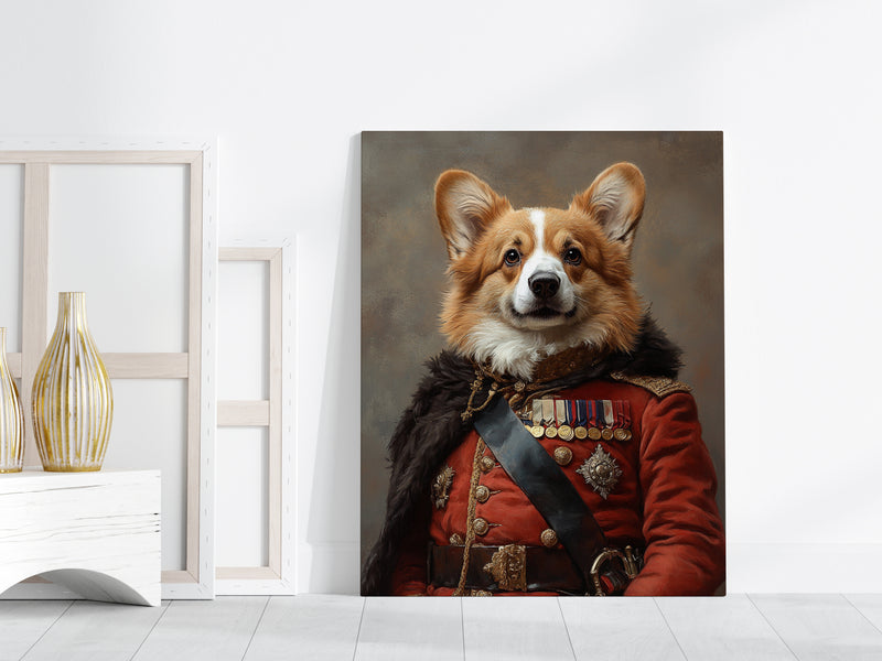 Custom British Royal Guard Dog Portrait - Regal Canvas Wall Art