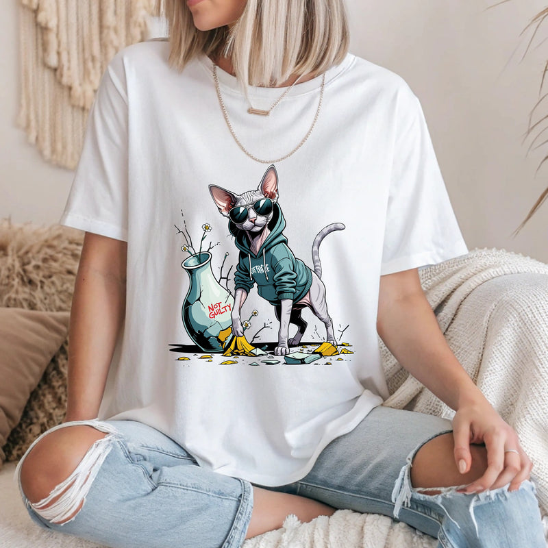 Not Guilty Cat T-Shirt – Funny Sphynx Cat Attitude Tee