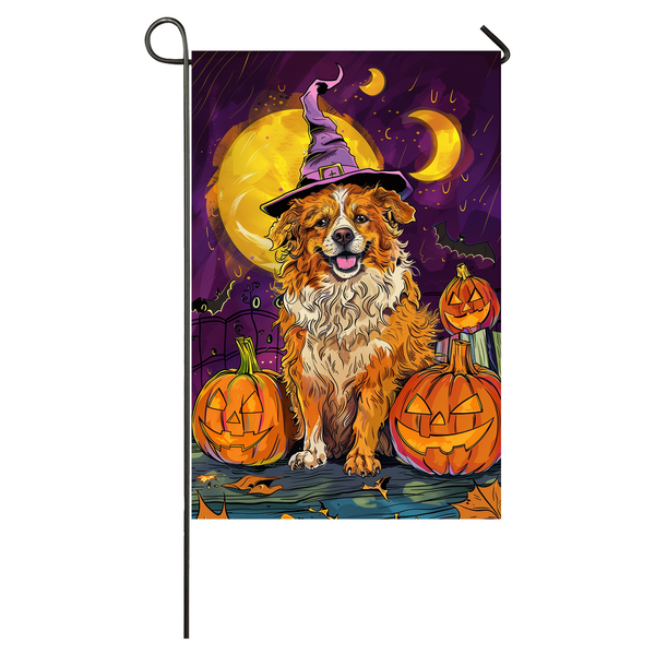 Nova Scotia Duck Toller Dog Halloween Garden Flag, Spooky Dog Witch Halloween House Flag