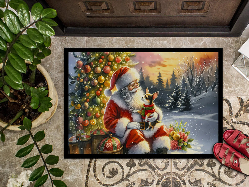 Christmas Doormat with Chihuahua Dog, Santa Claus & Snowy Background – Holiday Door Mat for Indoor or Outdoor Use