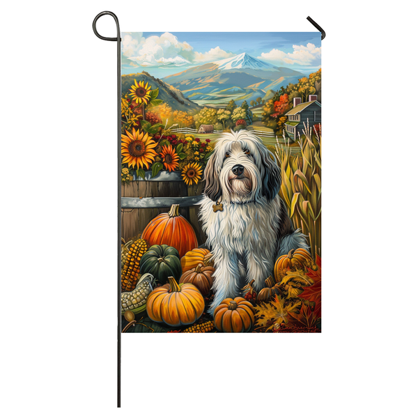 Old English Sheepdog Dog Thanksgiving Garden Flag – Autumn Harvest Decor