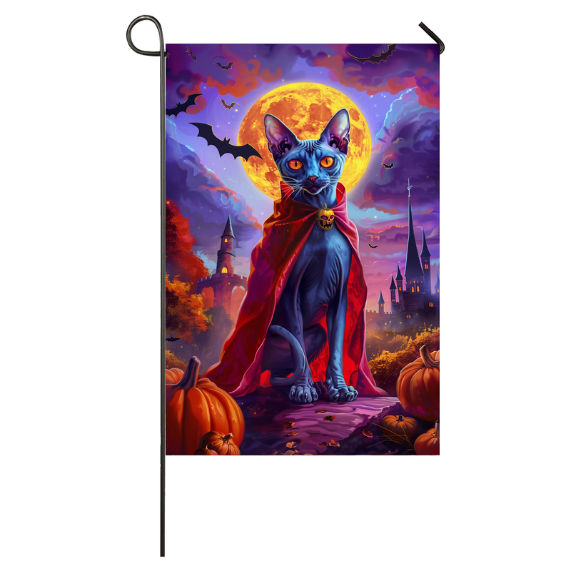 Oriental Blue Cat Halloween Garden Flag, Spooky Dog Vampire Halloween House Flag