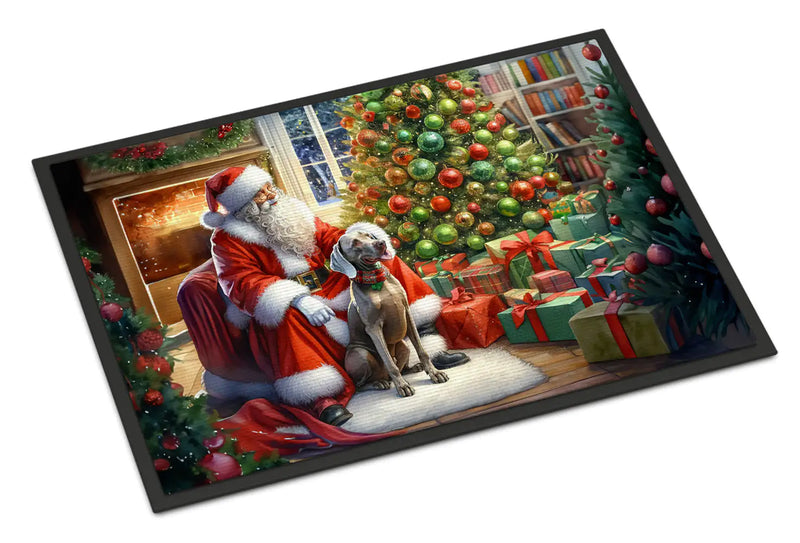 Christmas Doormat with Weimaraner Dog & Santa Claus – Holiday Door Mat for Indoor or Outdoor Use