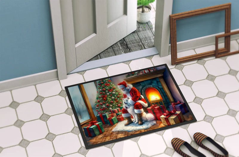 Christmas Doormat with Samoyed Dog & Santa Claus – Holiday Door Mat for Indoor or Outdoor Use