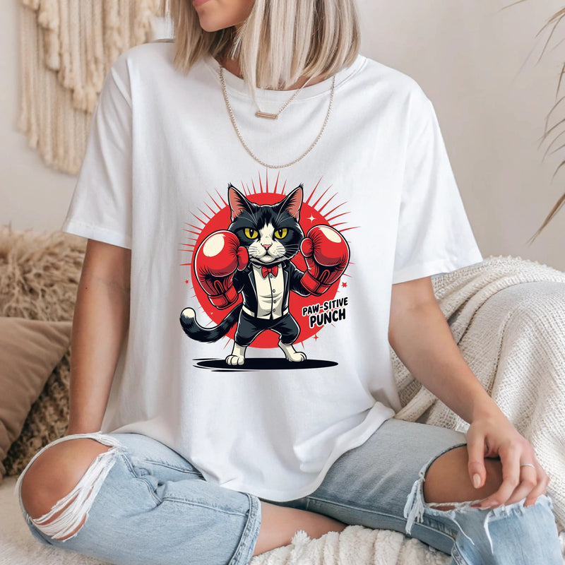 Paw-sitive Punch Cat T-Shirt – Funny Tuxedo Cat Boxing Tee