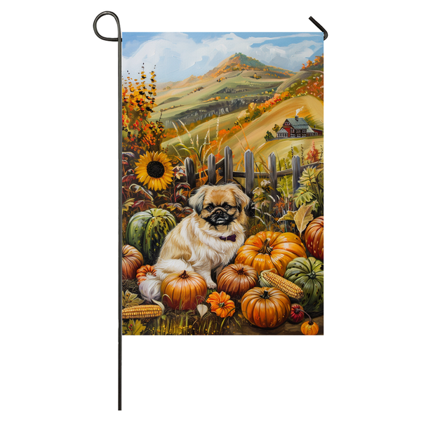 Pekingese Thanksgiving Garden Flag – Autumn Harvest Decor