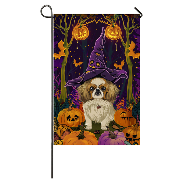 Pekingese Dog Halloween Garden Flag, Spooky Dog Witch Halloween House Flag