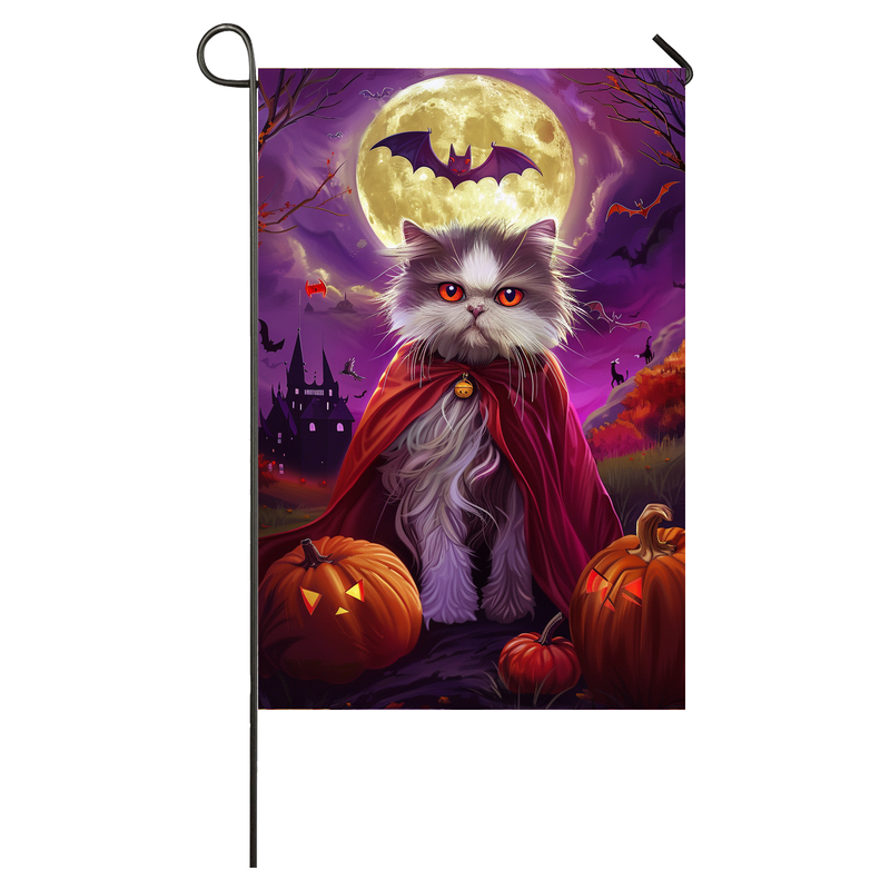 Persian Cat Halloween Garden Flag, Spooky Cat Vampire Halloween House Flag