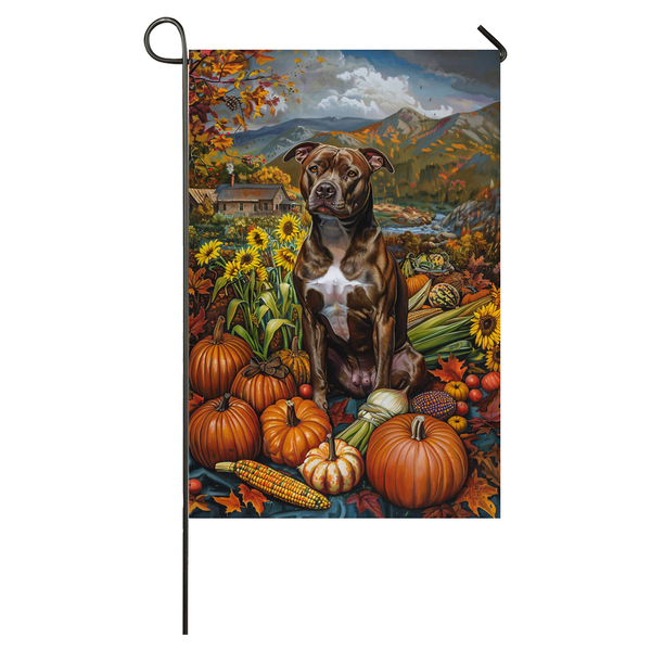 Pitbull Dog Garden Flag – Autumn Harvest Thanksgiving Decor