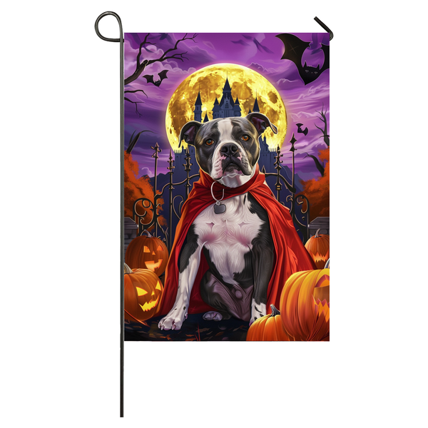 Pitbull Dog Halloween Garden Flag, Spooky Dog Vampire Halloween House Flag