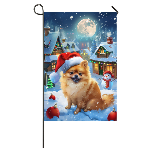 Pomeranian Dog Lovers Let It Snow Christmas Garden Flag