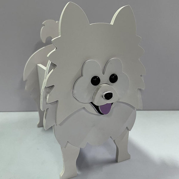 White Pomeranian Dog Planter – Cute Flower Pot for Garden, Pomeranian Gifts for Pomeranian Lovers