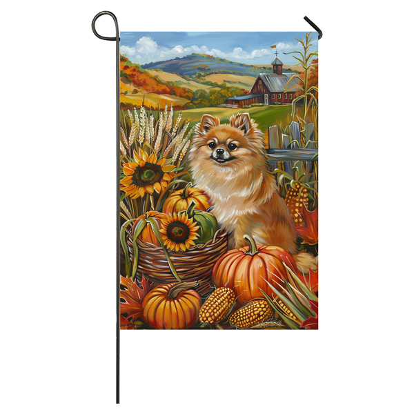 Pomeranian Dog Thanksgiving Garden Flag – Autumn Harvest Decor