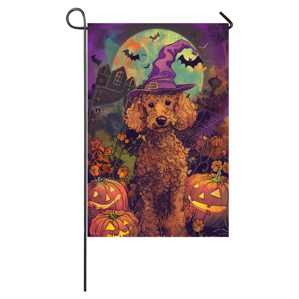 Poodle Dog Halloween Garden Flag, Spooky Dog Witch Halloween House Flag