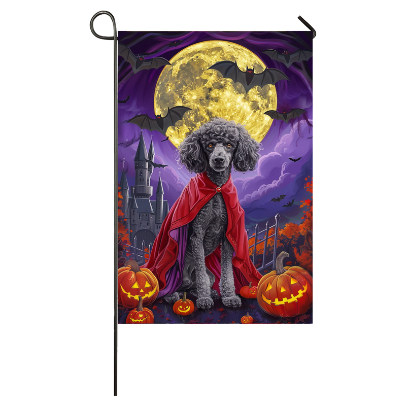 Poodle Dog Halloween Garden Flag, Spooky Dog Vampire Halloween House Flag