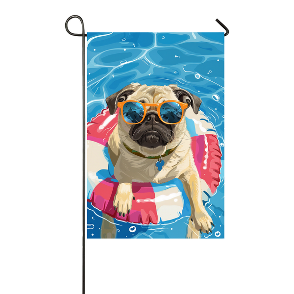 Pug Dog Swimming Pool Garden Flag - Colorful Summer Outdoor Decor for Dog Lovers