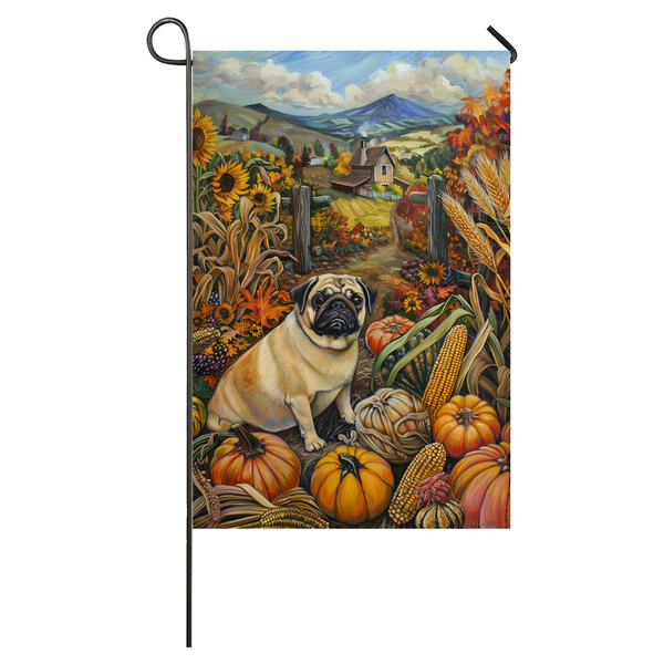 Pug Dog Thanksgiving Garden Flag – Autumn Harvest Decor