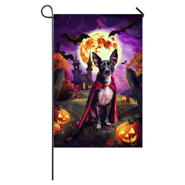 Rat Terrier Dog Halloween Garden Flag, Spooky Dog Vampire Halloween House Flag