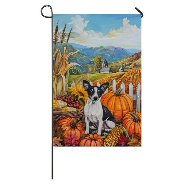 Rat Terrier Dog Thanksgiving Garden Flag – Autumn Harvest Decor