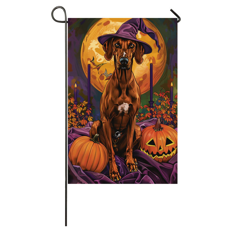 Rhodesian Ridgeback Dog Halloween Garden Flag, Spooky Dog Witch Halloween House Flag