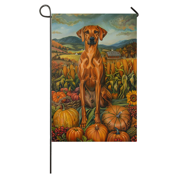 Rhodesian Ridgeback Thanksgiving Garden Flag – Autumn Harvest Decor